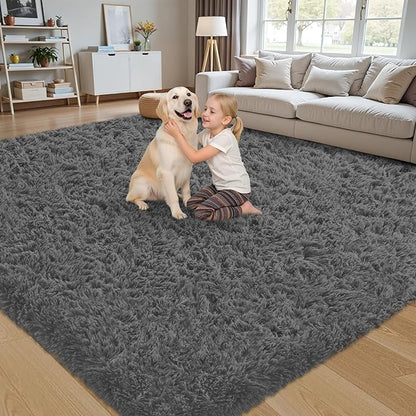 5x7 Area Rug for Living Room:Ultra Soft Fluffy Shag Dark Grey Rugs,Large Fuzzy Plush Indoor Non Slip Carpet Washable Rug for Bedroom Kids Nursery Office Dorm Modern Decor(Dark Grey 5'x7')