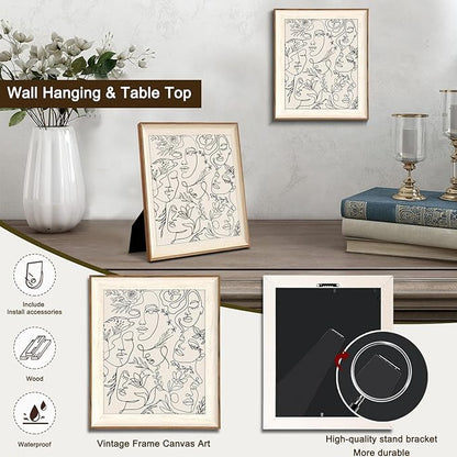 Uniro Framed Canvas Wall Art, Minimalist Abstract Women Face Line Art Print Neutral Wall Dec or, Mid Century Wall Art, Boho Wall Decor Aesthetic Poster Painting for Gallery Living Room Bathroom Bedroom W.all Decor, Neutral Beige Boho Room D.ecor - 10x1...