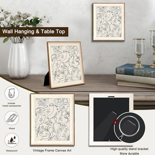 Uniro Framed Canvas Wall Art, Minimalist Abstract Women Face Line Art Print Neutral Wall Dec or, Mid Century Wall Art, Boho Wall Decor Aesthetic Poster Painting for Gallery Living Room Bathroom Bedroom W.all Decor, Neutral Beige Boho Room D.ecor - 10x1...