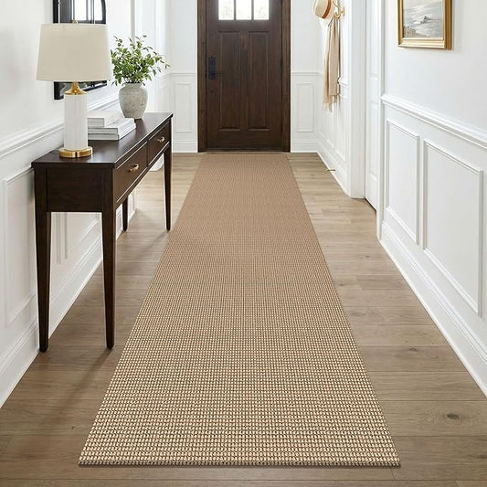 KOZYFLY Runners for Hallway 3x9, Wide Washable Runner Rug, Woven Non Slip Kitchen Runner, Braided Entryway Rug, Floor Carpet for Foyer, Bedroom, Hall, Orange Beige/Tan/Brown