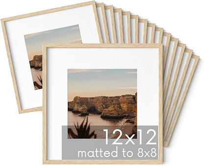 HAUS AND HUES Beige Oak Wood 12x12 Picture Frames - Set of 15, Square Frames with Mat, Modern Gallery Wall Frames for Photos (12x12 in, Beige, Set of 15)