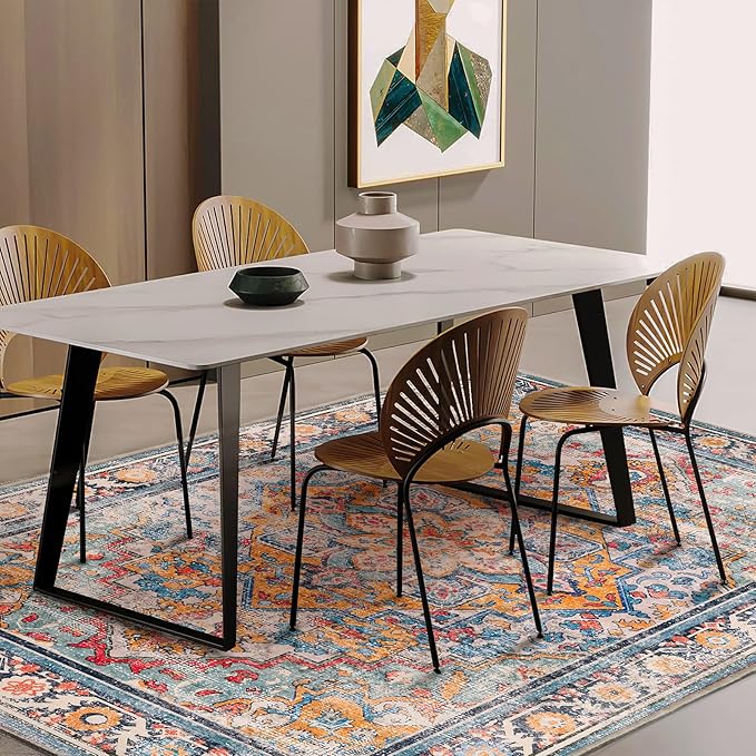 CHAMPLANT Washable Area Rug 8'x10' Boho Chic Medallion Distressed Design Non-Shedding Easy Care Ideal for High Traffic Areas in Living Room Bedroom Office Coffee Table Large Carpet