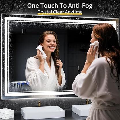 48"x36" LED Bathroom Mirror with Anti-Fog, Stepless Dimmable Lights, 3 Color Modes, Shatter-Proof Tempered Glass,Waterproof Design