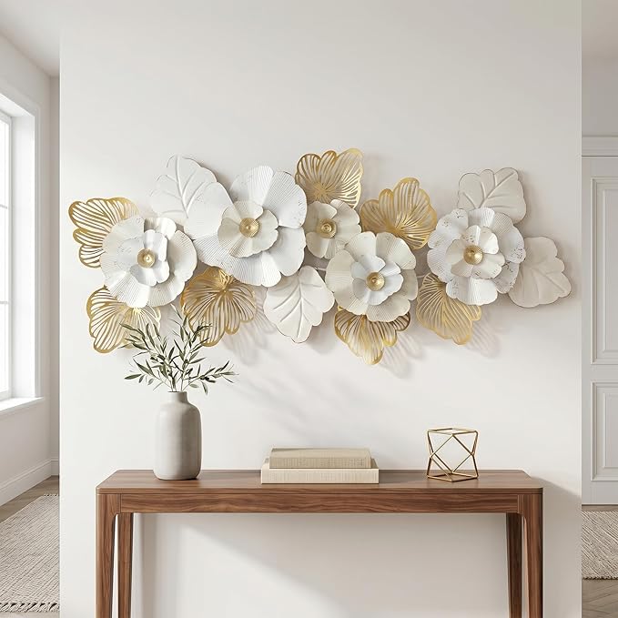 Axioglo Large Metal Wall Art Decor, 3D Abstract Floral Design, Handcrafted Metal Wall Sculpture for Living Room, Bedroom & Entryway（59"）