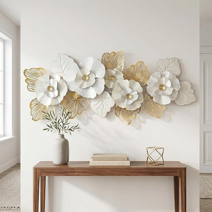 Axioglo Large Metal Wall Art Decor, 3D Abstract Floral Design, Handcrafted Metal Wall Sculpture for Living Room, Bedroom & Entryway（59"）