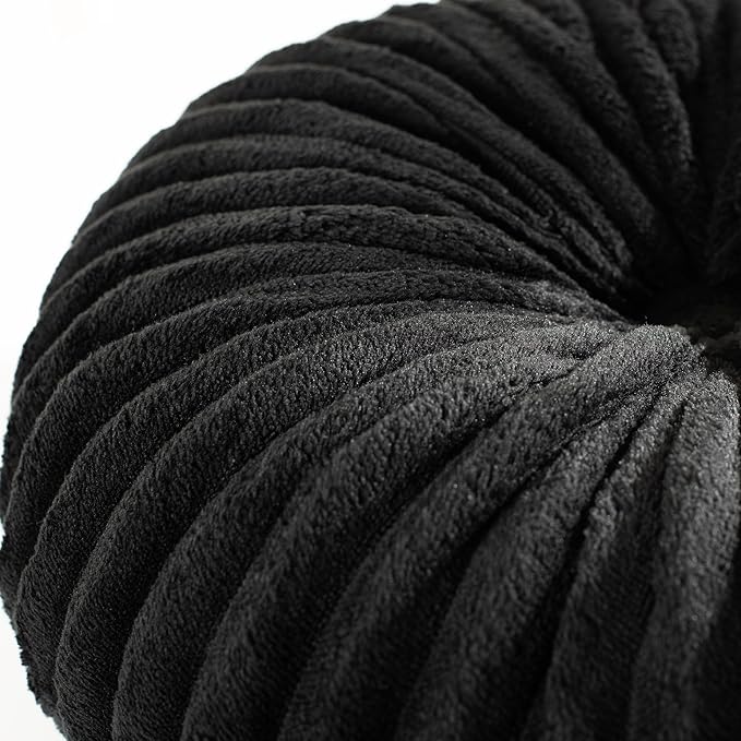 HIG Decorative Round Throw Pillows for Bed Couch -Set of 2 Handcraft Ruched Pumpkin Pillow, Soft and Durable Flannel Floor Pillow for Home Decor, Bed Living Room and Sofa (Black,14.5"x14.5")