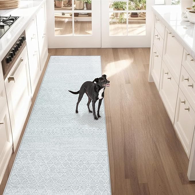Runner Rug 2x6 Boho Geometric Area Rugs: Small Washable Kitchen Entryway Rug, Soft Non Slip Moroccan Long Hallway Rugs for Bedroom Bathroom Laundry Entryway Staircase Foyer(Modern Grey,2'x6')