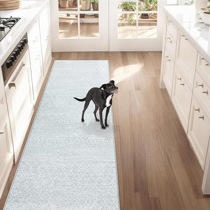 Runner Rug 2x6 Boho Geometric Area Rugs: Small Washable Kitchen Entryway Rug, Soft Non Slip Moroccan Long Hallway Rugs for Bedroom Bathroom Laundry Entryway Staircase Foyer(Modern Grey,2'x6')