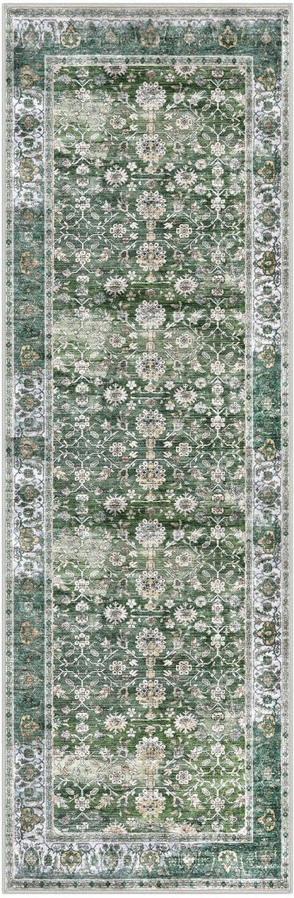 KUTA Vintage Wide Runners for Hallways 3x8 ft Green Washable Kitchen Runner Non Slip Rubber Backed Hall Runners Entryway Runner Rugs Floor Carpet for Indoor Backdoor Bedroom Kitchen
