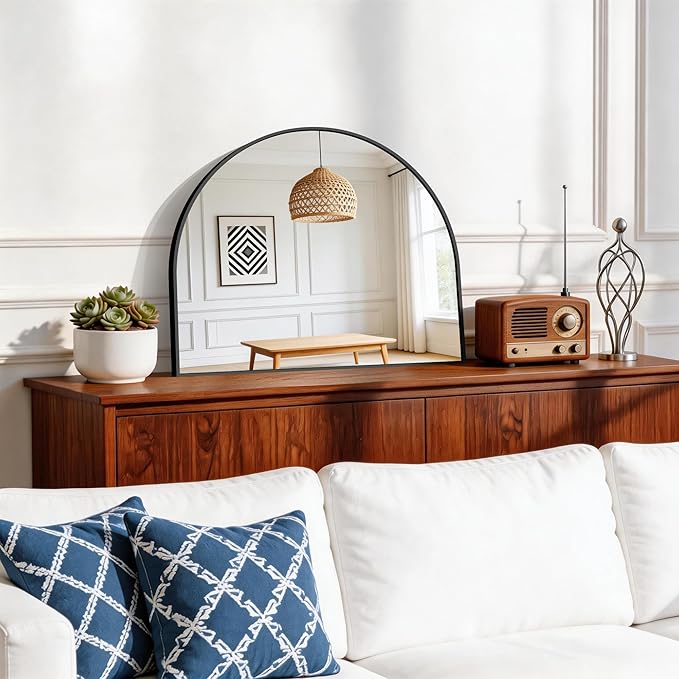 CIRCUMI Arched Wall Mirror, 24"x20" Black Arched Mirror with Tempered Glass, Metal Frame, Large Size for Entryway Table, Mantel,Living Room,Over Sink,Arch Mirror for Decor,Shatterproof&Crystal-Clear