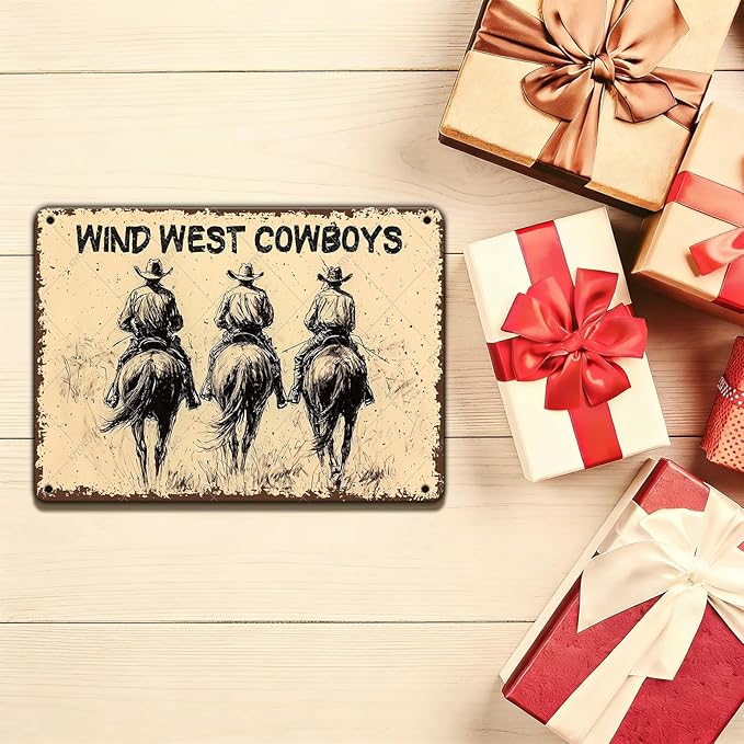 KIYOYO Western Cowboy Rider Vintage Tin Sign Wind West Cowboys Horse Decorative Poster Wall Art Decoration for Home Bar Club Coffee shop 16x12 Inch