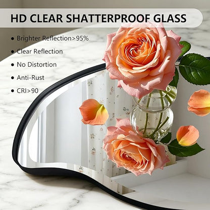 POZINO Irregular Beveled Mirror, 40"x18" Premium Bathroom Vanity Mirror with Metal Frame, Asymmetrical Organic Shaped Wall Mirrors for Living Room Bedroom Hallway Entryway, Horizontal/Vertical Hanging