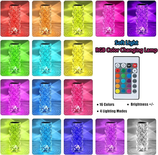 VoMii Crystal Lamp Touch, RGB 16 Colors Changing Night Light with Remote, Crystal Table Lamp Bedside Lamp, Rose Wave Diamond Night Light, Ambient Lighting for Bedroom/Game Room/Dinning Room