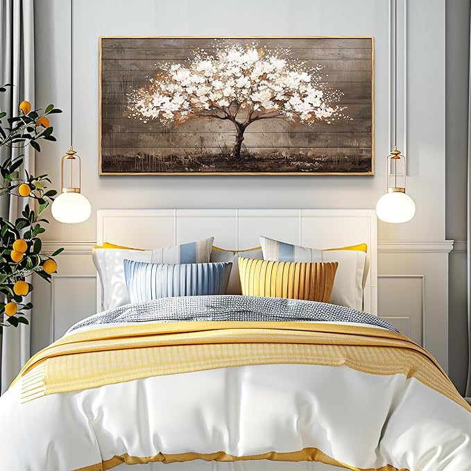 Wapluam Large Framed Wall Art,Tree Of Life Wall Art,Neutral Abstract Canvas Painting Art Prints,Wall Decor For Living Room,Modern Rustic Pictures For Bedroom Bathroom Dining Room Office Decorations