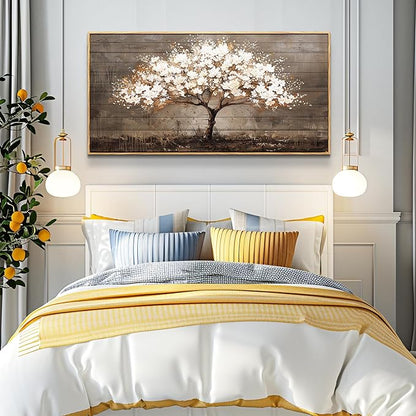 Wapluam Large Framed Wall Art,Tree Of Life Wall Art,Neutral Abstract Canvas Painting Art Prints,Wall Decor For Living Room,Modern Rustic Pictures For Bedroom Bathroom Dining Room Office Decorations