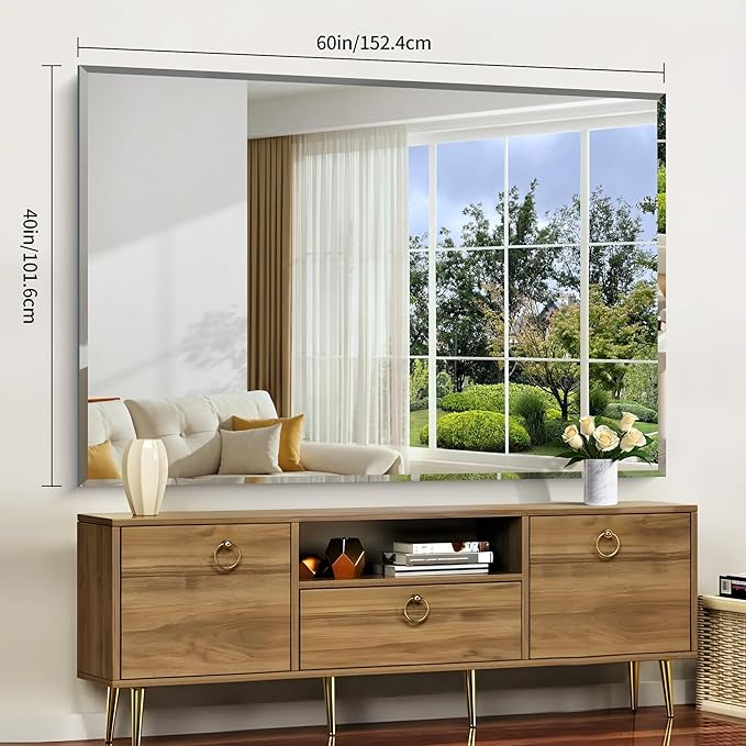 CILIBER Beveled Bathroom Mirror, 60x40 Large Bathroom Mirrors for Over Sink, 3mm Tempered Glass Beveled Frameless Vanity Mirror for Bathroom, Bedroom, Living Room and Entryway
