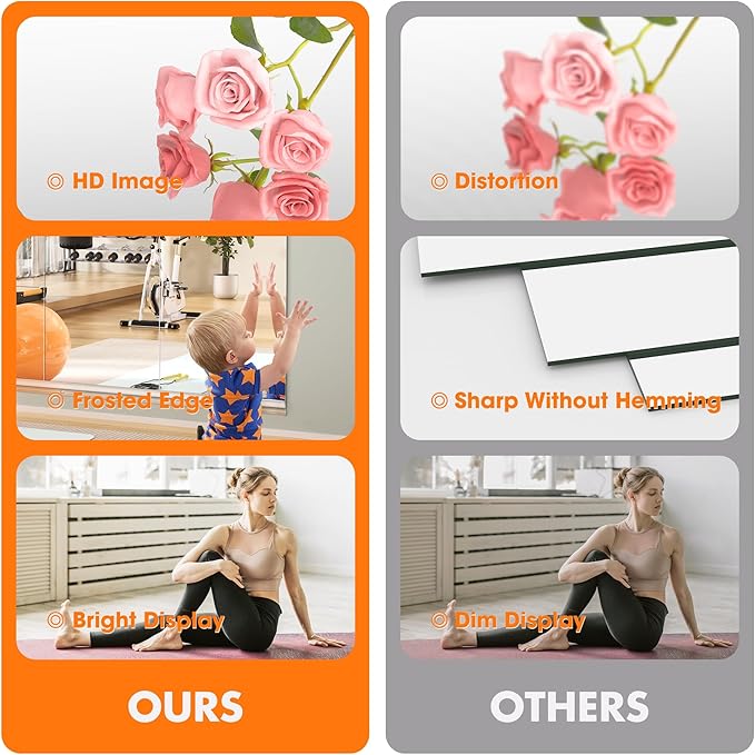 Hasipu Home Gym Mirror 83" L x 39" W - 2PCS Large Full Body Mirror for Yoga, Fitness, Garage, Dance Studio, Wall-Mounted, 0.16in Tempered Glass Frameless