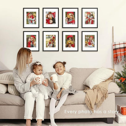 11x14 Picture Frame Sef of 10, Display Pictures 8x10 with Mat or 11 x 14 Without Mat, Photo Frame Collage for Wall Gallery Decor, Hanging or Tabletop Display, Black