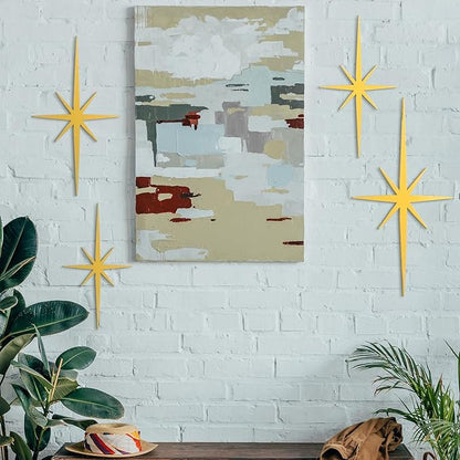 Blulu 4 Pcs Cast Iron Starburst Shaped Wall Decor Metal Mid Century Modern Decor Retro Atomic Stars Wall Art Elegance Accents Vintage Celestial Whimsigoth Hangings for Home Office Room(Gold)