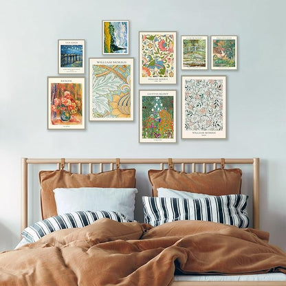 Vintage Eclectic Wall Art Prints Set of 9, Abstract Eclectic Wall Decor Matisse William Morris Van Gogh Monet Maximalist Famous Artist Painting Pictures, Trendy Maximalism Poster for Aesthetic