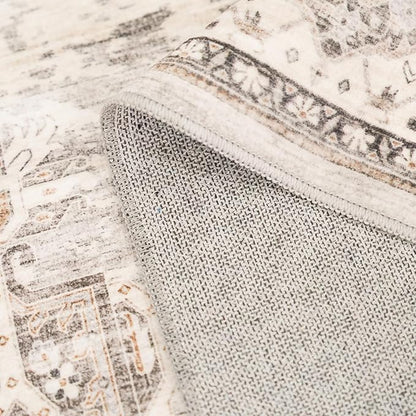 Washable Rugs 7x9 Area Rug：Large Rugs for Living Room - Oriential Distressed Printed Floral Carpet - Non Slip with Rubber Backing Area Rug 7'x9' Beige