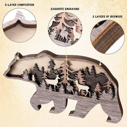 Honoson Forest Animal Rustic Wall Art Decor Wooden Farmhouse Wall Decoration Wooden Animal Decor Wood Forest and Mountain Ornaments for Cabin Bedroom Living Room Decor(Brown,Bear Style)
