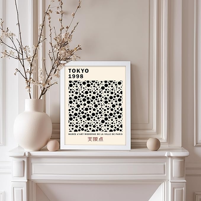 Poster Master Vintage Poster - Retro Pop Art Print - Gift for Artist, Friend - Black Dots, Tokyo, Ville de Paris, Modern, Abstract - Wall Decor for Home, Office, 8x10 White Framed