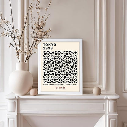 Poster Master Vintage Poster - Retro Pop Art Print - Gift for Artist, Friend - Black Dots, Tokyo, Ville de Paris, Modern, Abstract - Wall Decor for Home, Office, 8x10 White Framed