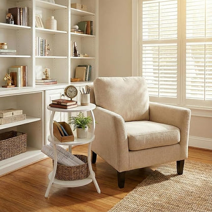YEAKOO Vintage Small Round Side Table, 3-Tier Slim Waist Circular End Table with Storage Shelf, Compact Tea Sofa Table, Round Corner Coffee Table Nightstand for Living Room Bedroom Small Spaces,White