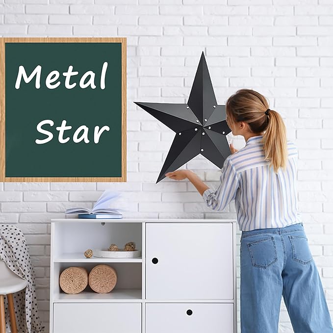 24" Barn Star-Black Barn Stars Outdoor Decoration-Metal Star for Outside Texas Stars Art Rustic Vintage Western Country Home Farmhouse Primitive House Decor- Primitive Wall Décor