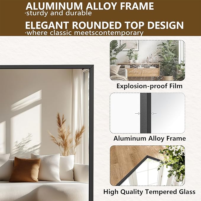 Koonmi 86"x40" Floor Mirror Full Length, Bedroom Floor Body Mirror with Stand, Large Black Mirror, Leaning, Standing or Hanging Horizontally/Vertically