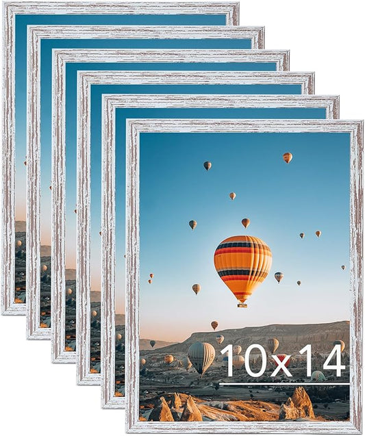 JCJMY 10x14 Picture Frame Set of 6 for 30 x 40cm Diamond Art Painting, Wall Mounting Horizontally or Vertically, 10 x 14 Wall Poster Photo Frame with Shatter Resistant Plexiglass,6 Pack, Rustic White