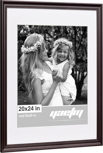 Yaetm 20x24 Picture Frame Matted to 16x20 Set of 2, 1.4" Wide Molding & Dark Brown Poster Frames for Wall Gallery, Home, Office, Wall Mount (2 pack, Brown)