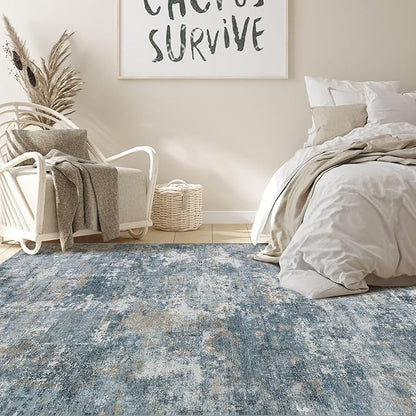 Nakagishi 5x7 Area Rugs Living Room: Washable Abstract Large Neutral Soft Rug Stain Resistant Modern Indoor Floor Non-Slip Carpet for Bedroom Nursery Kids Playroom Office Dining Room Dorm-Blue