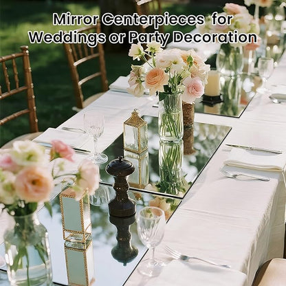 Square Mirrors Centerpieces, 12Pcs 12" Square Glass Mirror Centerpieces for Tables, Mirrors Table Centerpieces for Wedding Decorations, Parties, Baby Shower,Mirror Candle Trays