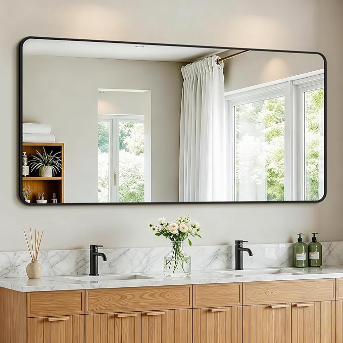 Bathroom Vanity Mirror for Wall, 60"x30" Wall Mounted Bathroom Mirror for Over Sink with Sturdy Metal Frame, Vertical or Horizontal, Living Room, Bedroom, Entryway(Black)