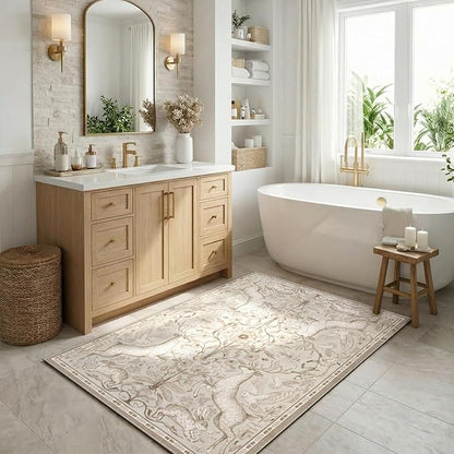 Lahome 5x7 Washable Area Rugs, Dorval Boho Deer Rugs for Living Room, Neutral Botanical Non Slip Low Pile Soft Carpet for Bedroom Dining Room Nursery Office Home Decor Beige
