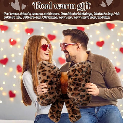 2 Pack Leopard Print Bow Throw Pillow Small Cheetah Print Love Pillows 13 x 10 Inch Faux Rabbit Fur Pillows Leopard Throw Bow Pillow for Valentine's Day, Wedding, Vintage Room Decorative