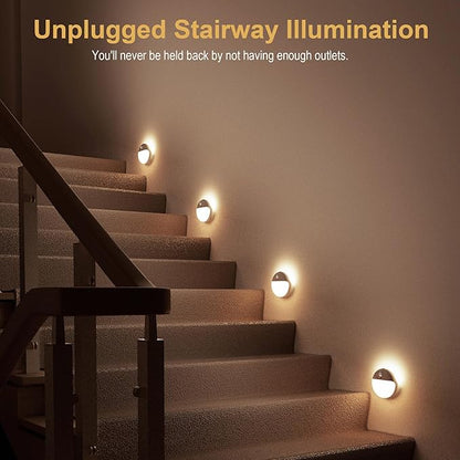 YUNLEX 4 Pack Stair Lights Indoor, 2.6" Small Stick on Lights, Dimmable Motion Sensor Night Light, 3 Light Modes, Portable Battery Night Light for Corners, Cabinet, Toilet, Bedroom, Kids, Warm White