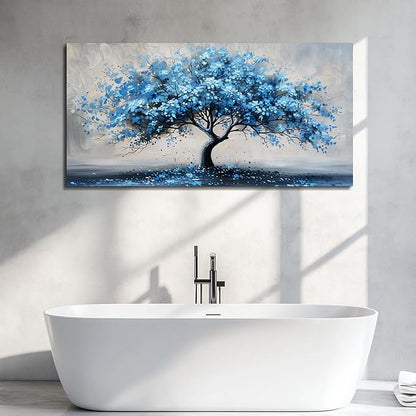 KELIYUAN Canvas Wall Art For Living Room Framed Wall Decorations For Bedroom Office Wall Decor Abstract Painting Blue Tree Pictures Artwork Ready To Hang Guesthouse Room Mural Home Decor 20x40 In