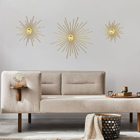 Fourluoo 3 Pack Gold Sunburst Mirrors for Wall Decor Circle Flowers Mirrors Decorative Gold Hanging Wall Art Flowers Mirror for Home Living Dinning Room Bedroom Bathroom Boho Decoration(Cute)