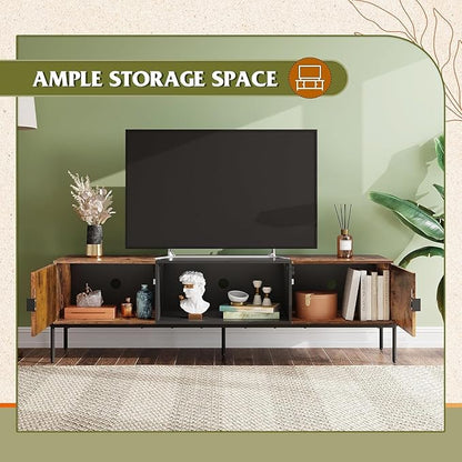 WLIVE TV Stand for 65 Inch TV, Mid Century Modern Entainment Center with 2 Storage Cabinets & Open Shelf, TV Console Table Media with Metal Legs for Living Room, Bedroom, Rustic Brown