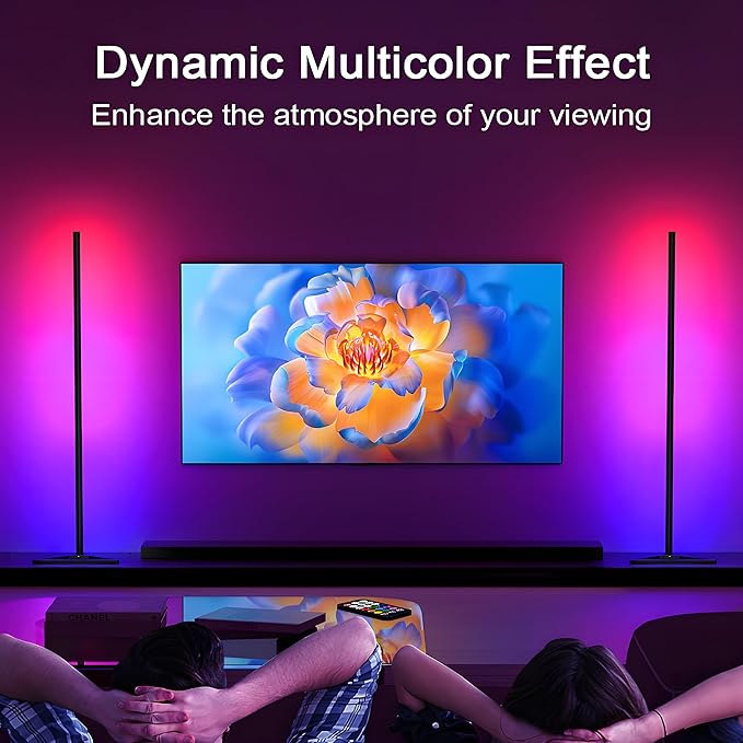 RGB+IC Corner Floor Lamp with APP & Remote, Color Changing Ambient LED Light, Dimmable Standing Lamp Music Sync/Timing Tall Modern Night Light for Living Room Bedroom Gaming Room Decor