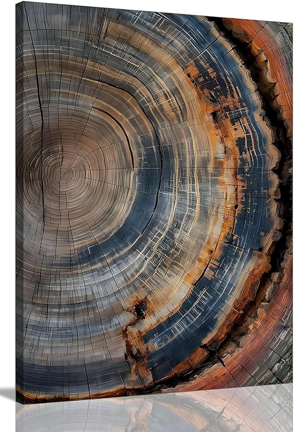 IBHJSART Framed Tree Ring Canvas Wall Art Vintage Colorful Wood Stump Painting Prints Modern Minimalist Pictures Neutral Nature Rustic Farmhouse Decor Living Room Bedroom Bathroom Office