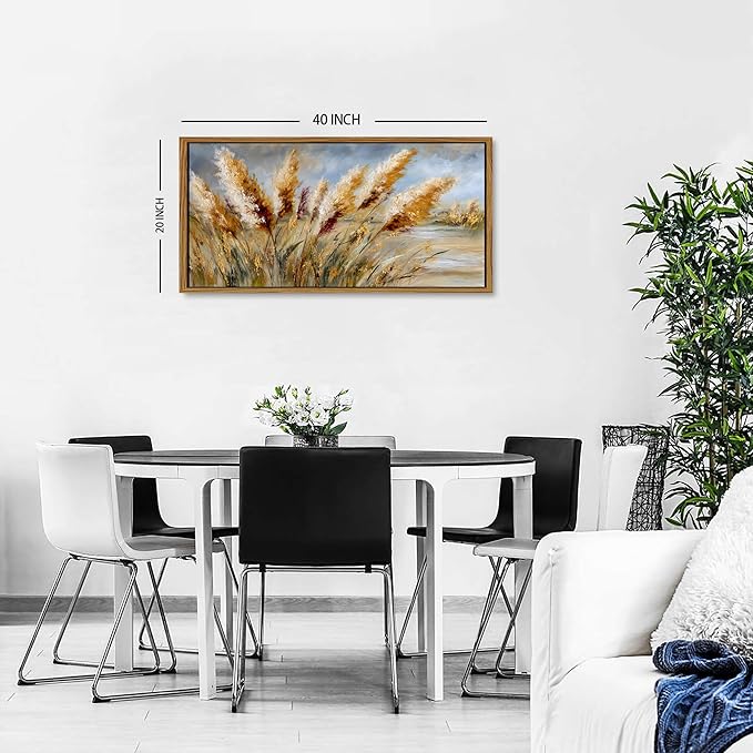 Farmhouse Pampas Grass Wall Decor Boho Botanical Framed Wall Art for Living Room Bedroom Rustic Country Abstract Wheat Crop Picture Minimalist Flowers Neutral Artwork Bedroom Home Decoration 20x40