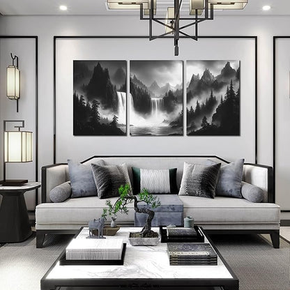 CIRABKY Waterfall Canvas Wall Art for Living Room - Mountains Pictures Wall Art for Office - Modern 3 Piece Large Wall Art for Bedroom Size 24" x 36"