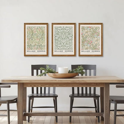 JLTULT 3 Piece Wood Frames Vintage Floral Canvas Wall Art, William Morris Flower Pattern Wall Decor, Nature Botanical Picture Artwork Prints for Living Room Bedroom Office 12x16 inch Easy to hang