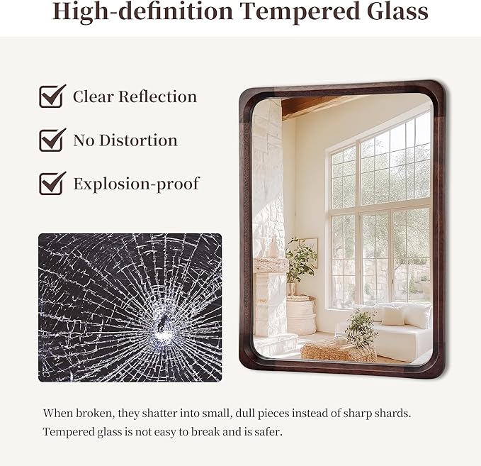 Tanmicoshomy Wood Bathroom Mirror 30 x 40 Inch, Solid Wooden Framed Rectangle Mirrors with Shatterproof Glass for Living Room Bedroom Office or Entryway(Dark Brown)