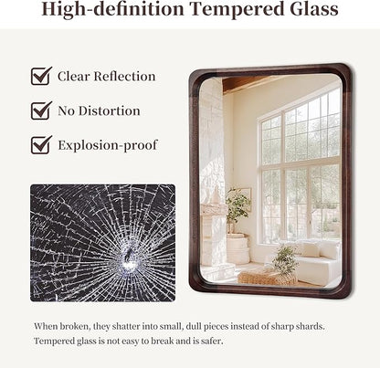 Tanmicoshomy Wood Bathroom Mirror 30 x 40 Inch, Solid Wooden Framed Rectangle Mirrors with Shatterproof Glass for Living Room Bedroom Office or Entryway(Dark Brown)