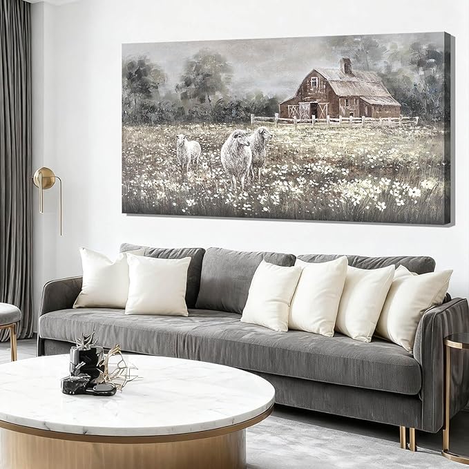 ZENPEE Vintage Farmhouse Sheep Wall Art Prints – Country Rustic Wall Decor Posters for Room, Office, Dining & Hallway, 24 x 48 Inch